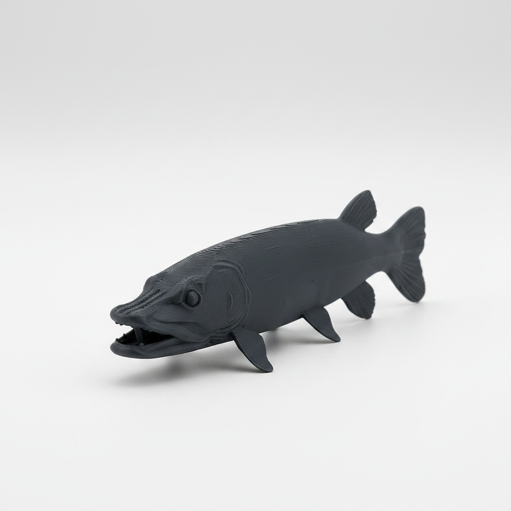 Urzeitfisch Figur auf hellem Hintergrund